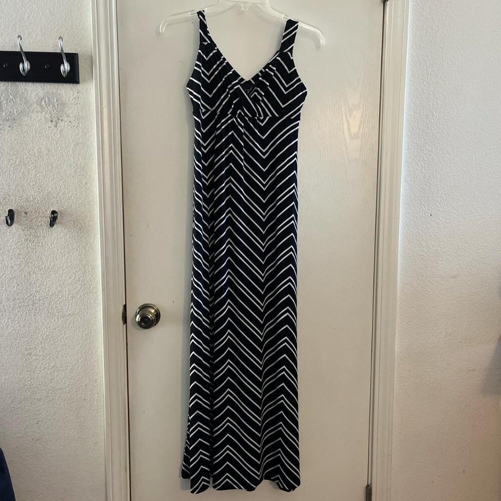 Metaphor Black White Chevron Maxi Dress Empire Waist XS